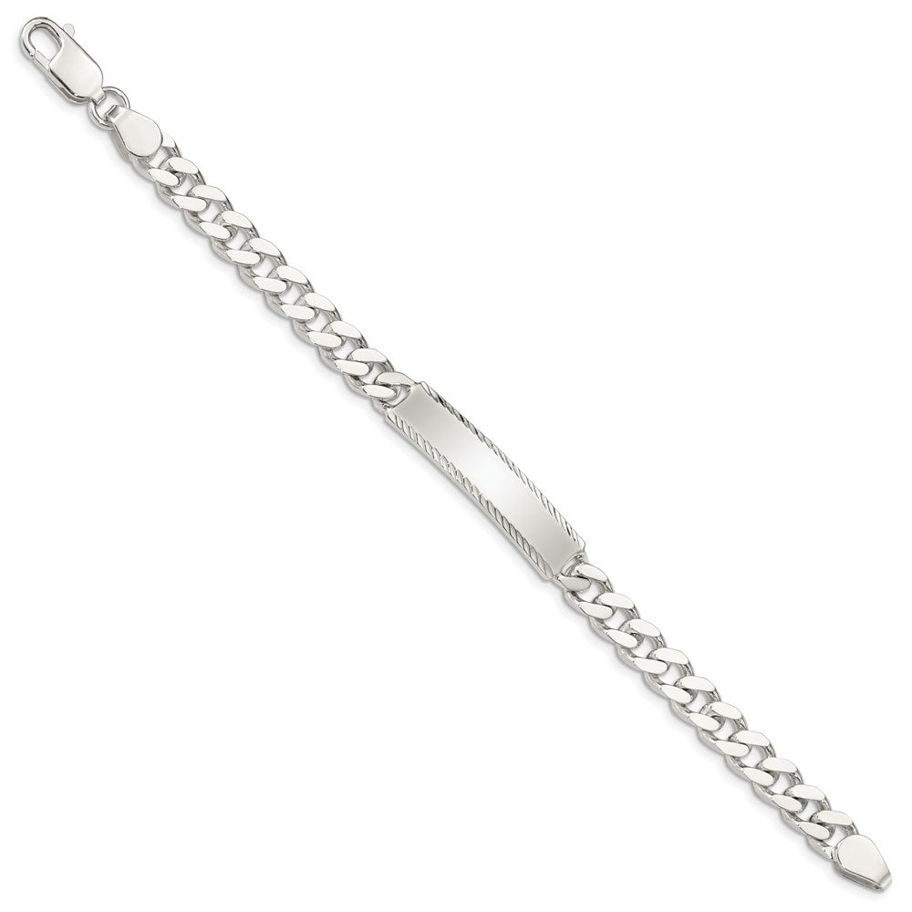 7 Inch Sterling Silver Diamond-Cut Engraveable Curb Link Id Bracelet