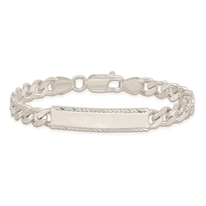 7 Inch Sterling Silver Diamond-Cut Engraveable Curb Link Id Bracelet