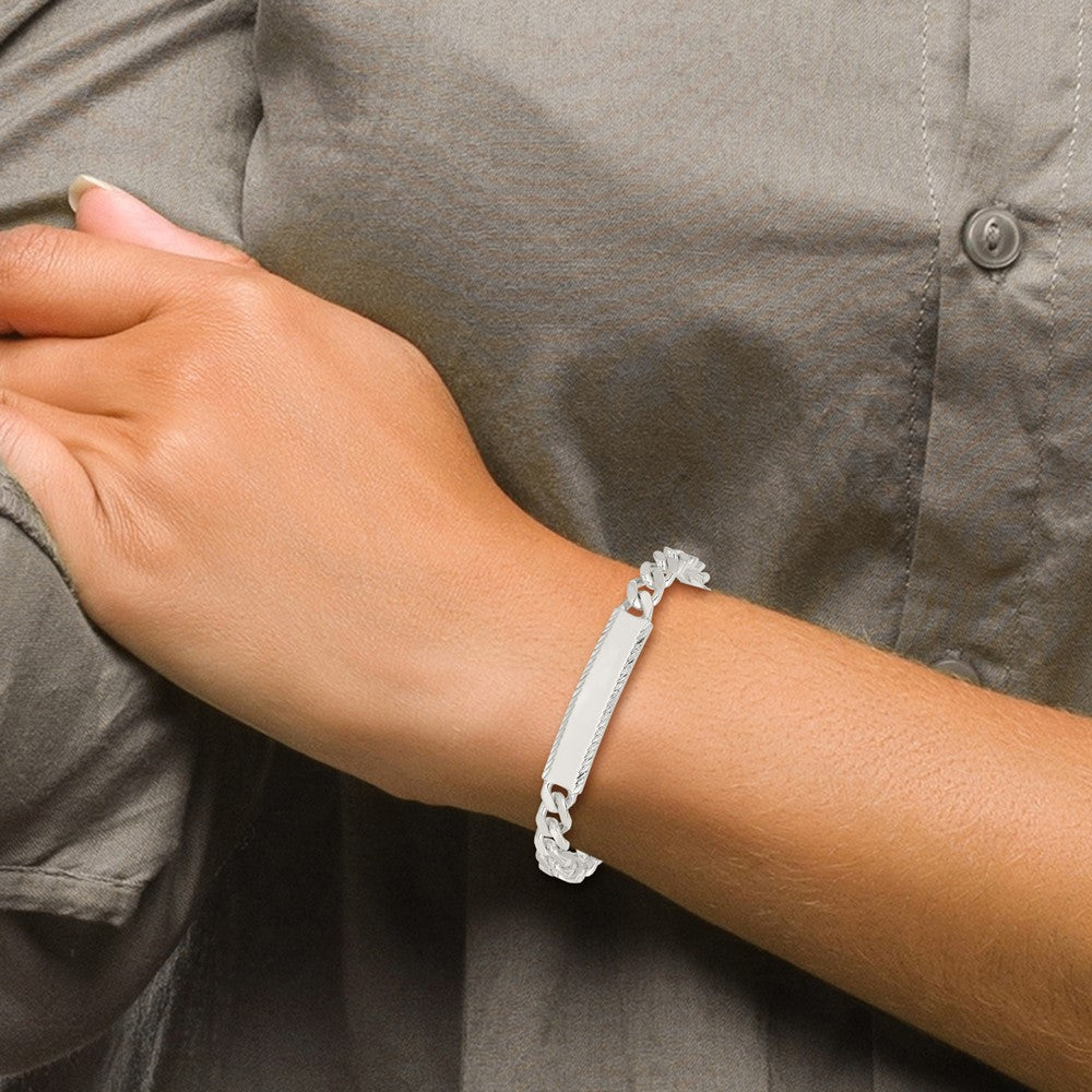 8 Inch Sterling Silver Diamond-Cut Engraveable Curb Link Id Bracelet
