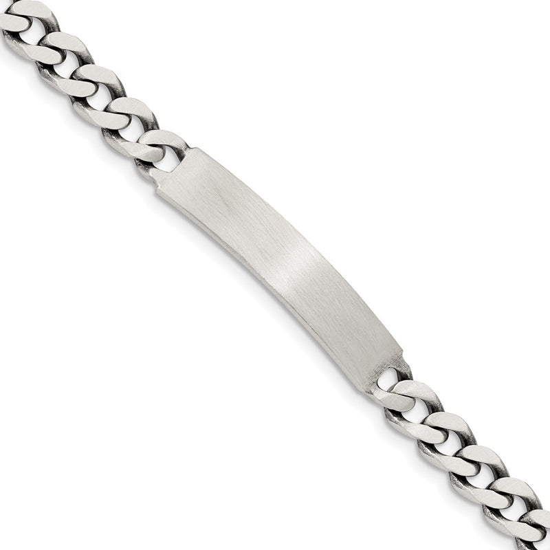 8 Inch Sterling Silver 8Inch Engraveable Antiqued Curb Link Id Bracelet