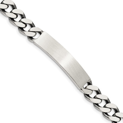 7 Inch Sterling Silver 7Inch Engraveable Antiqued Curb Link Id Bracelet