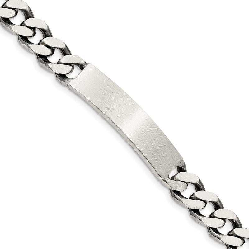 7 Inch Sterling Silver 7Inch Engraveable Antiqued Curb Link Id Bracelet