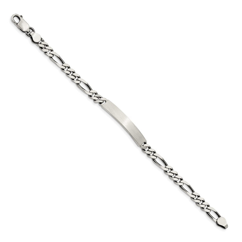 7 Inch Sterling Silver 7Inch Engraveable Antiqued Figaro Link Id Bracelet