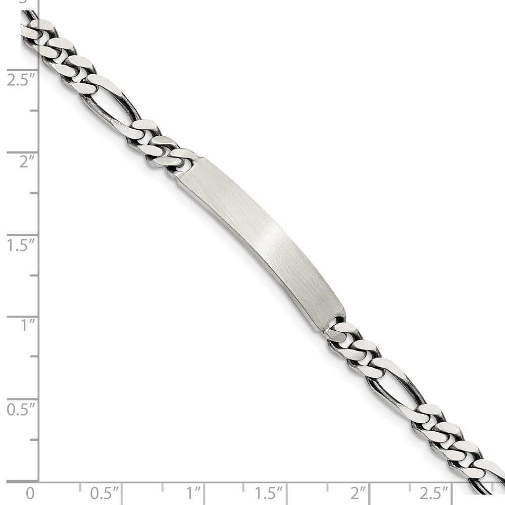8 Inch Sterling Silver 8Inch Engraveable Antiqued Figaro Link Id Bracelet