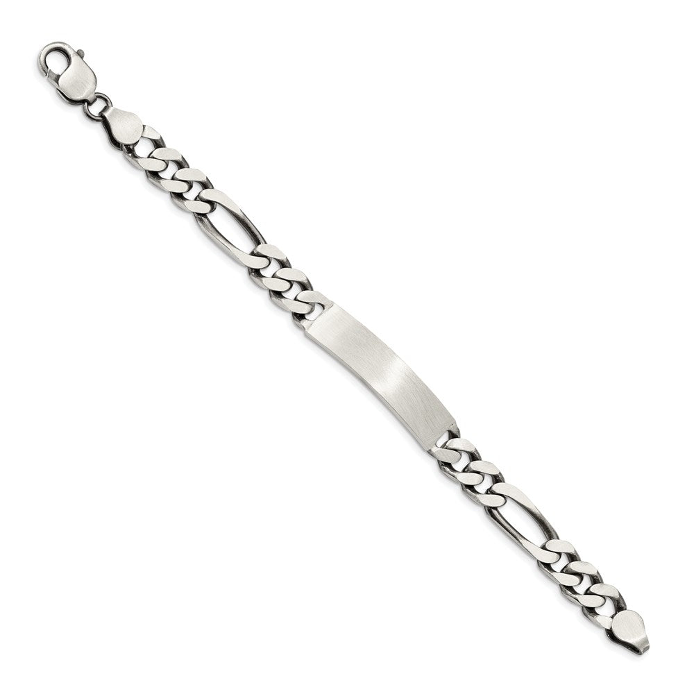 8 Inch Sterling Silver 8Inch Engraveable Antiqued Figaro Link Id Bracelet