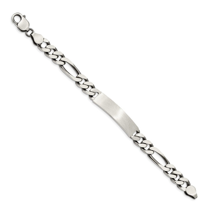 8 Inch Sterling Silver 8Inch Engraveable Antiqued Figaro Link Id Bracelet