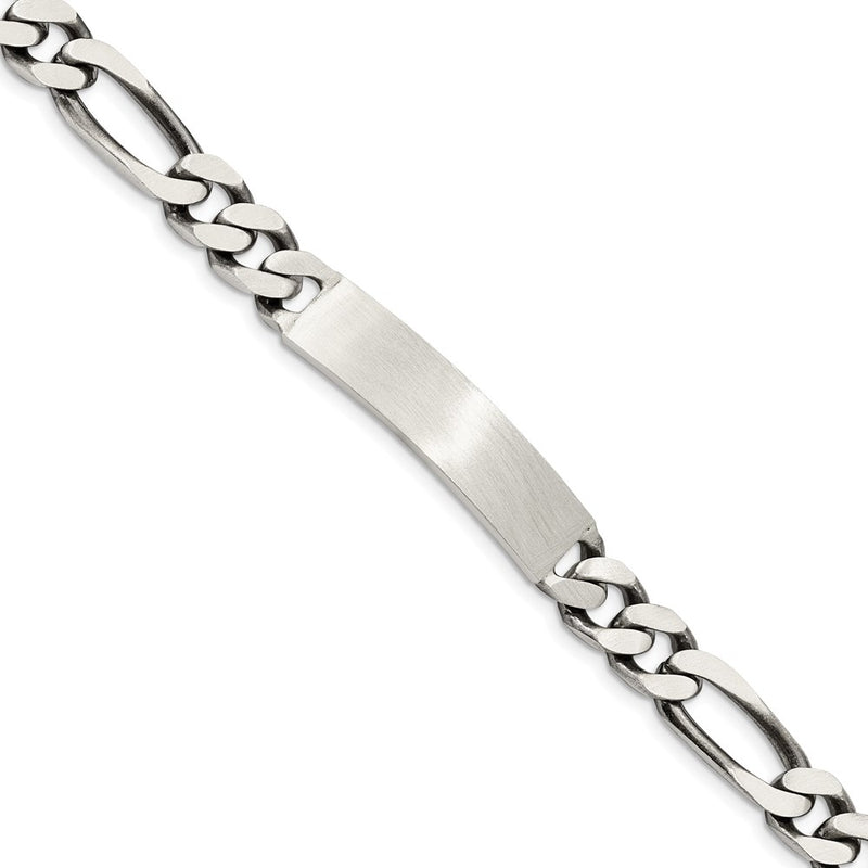 8 Inch Sterling Silver 8Inch Engraveable Antiqued Figaro Link Id Bracelet