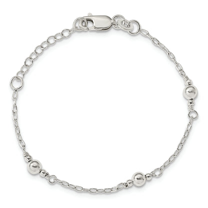 6 Inch Sterling Silver Polished Fancy Bead With 1In Extension Children'S Bracelet