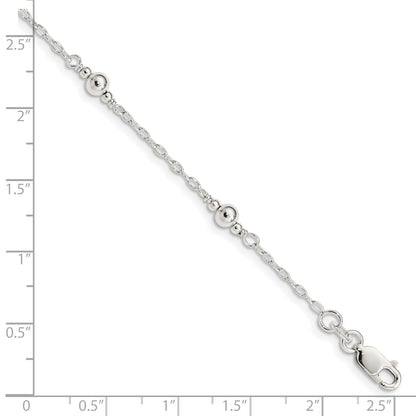 6 Inch Sterling Silver Polished Fancy Bead With 1In Extension Children'S Bracelet