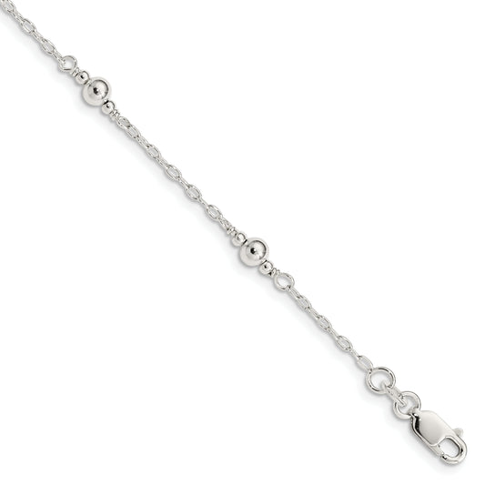 6 Inch Sterling Silver Polished Fancy Bead With 1In Extension Children'S Bracelet
