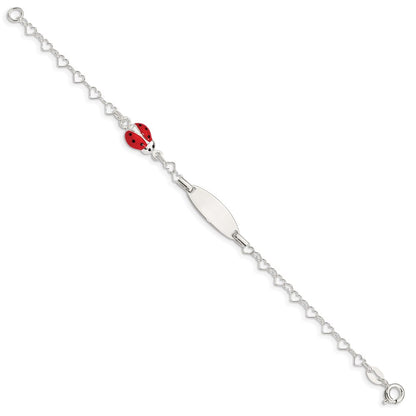 6 Inch Sterling Silver Polished Lady Bug Baby Engraveable Id Bracelet