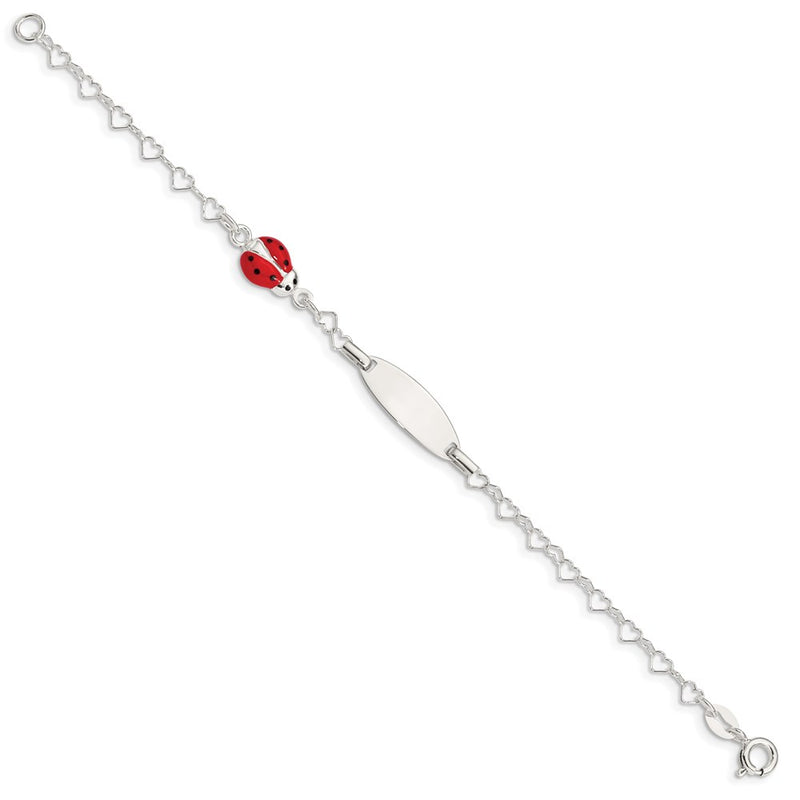 6 Inch Sterling Silver Polished Lady Bug Baby Engraveable Id Bracelet