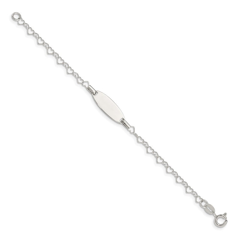 5.5 Inch Sterling Silver Polished Engraveable Children'S Id Heart Link Bracelet