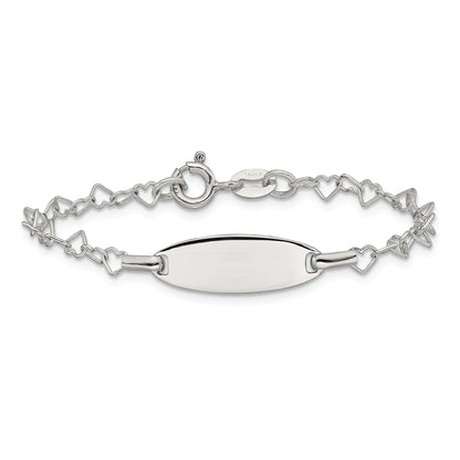 6 Inch Sterling Silver Polished Engraveable Children'S Id Heart Link Bracelet