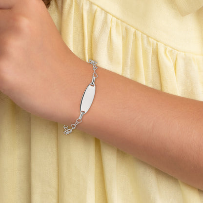 6 Inch Sterling Silver Polished Engraveable Children'S Id Heart Link Bracelet