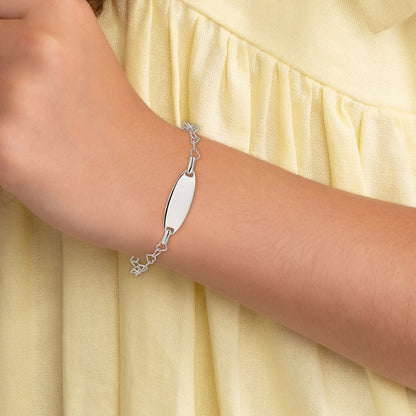 6 Inch Sterling Silver Polished Engraveable Children'S Id Heart Link Bracelet