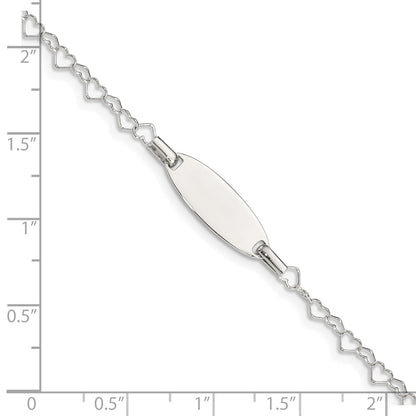 6 Inch Sterling Silver Polished Engraveable Children'S Id Heart Link Bracelet