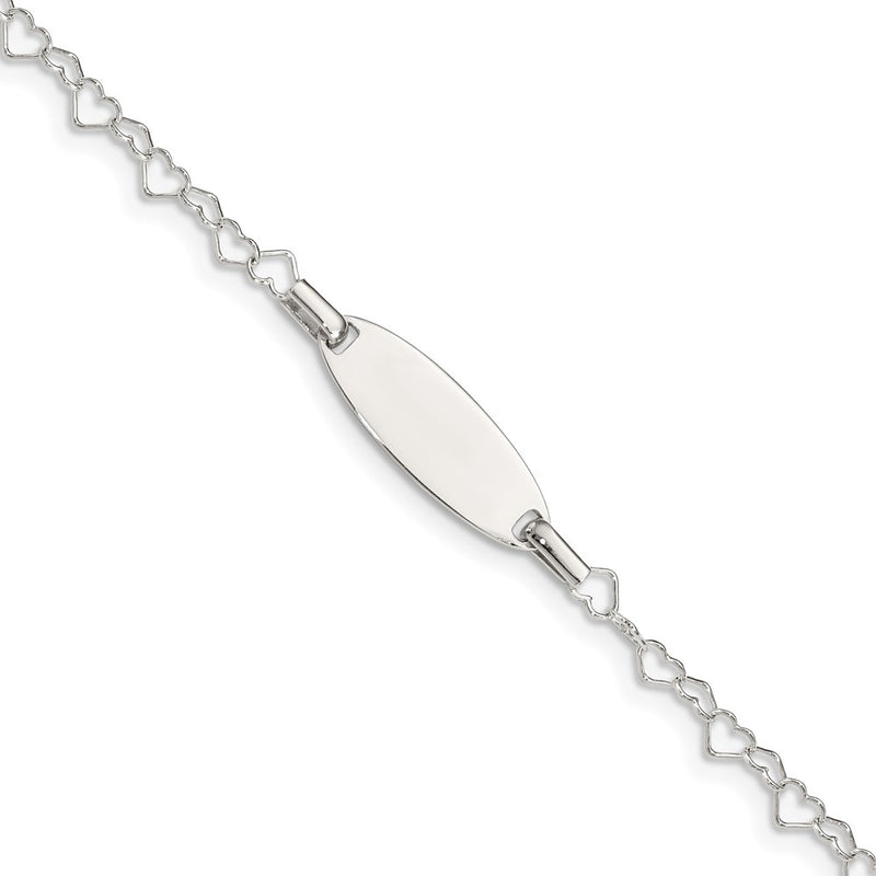 5.5 Inch Sterling Silver Polished Engraveable Children'S Id Heart Link Bracelet