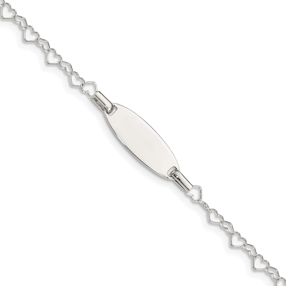 6 Inch Sterling Silver Polished Engraveable Children'S Id Heart Link Bracelet