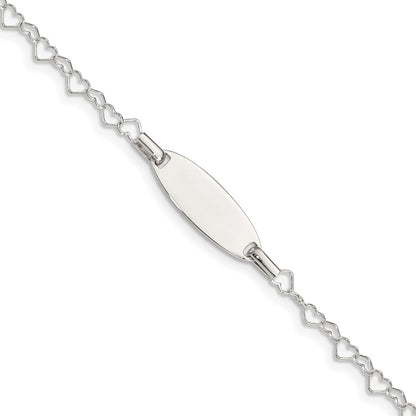 6 Inch Sterling Silver Polished Engraveable Children'S Id Heart Link Bracelet
