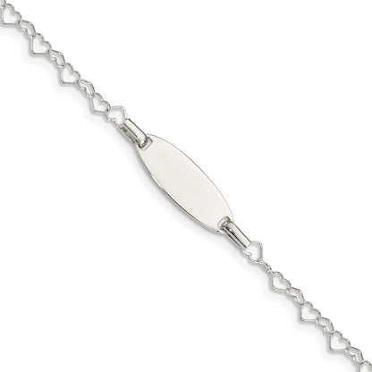 6 Inch Sterling Silver Polished Engraveable Children'S Id Heart Link Bracelet
