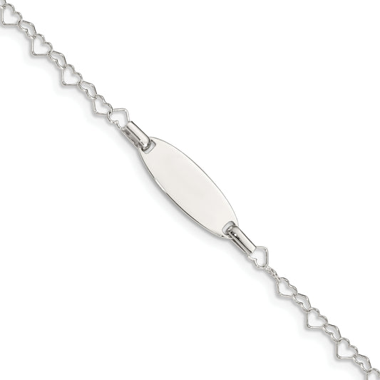 6 Inch Sterling Silver Polished Engraveable Children'S Id Heart Link Bracelet