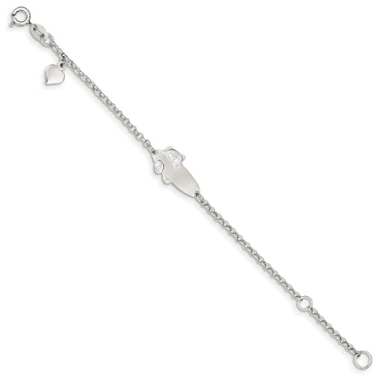 5 Inch Sterling Silver Polished Childrens Teddy Bear 5In Plus 1In Ext Id Bracelet