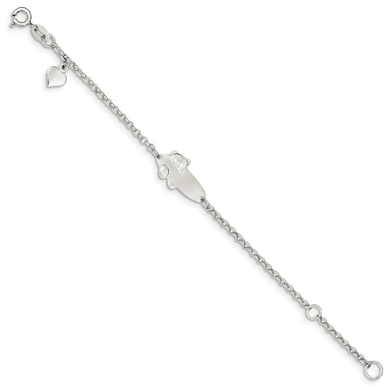 5 Inch Sterling Silver Polished Childrens Teddy Bear 5In Plus 1In Ext Id Bracelet