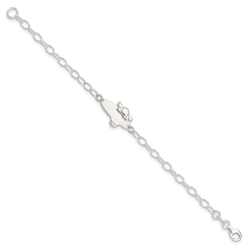 6 Inch Sterling Silver Polished Angel Baby Engraveable Id Bracelet