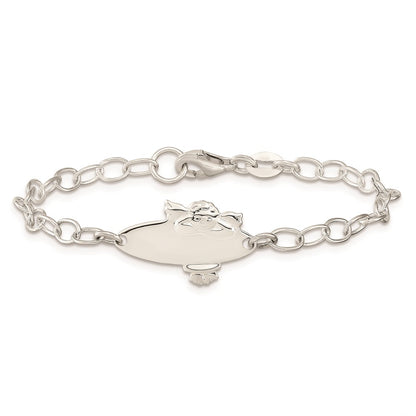 6 Inch Sterling Silver Polished Angel Baby Engraveable Id Bracelet