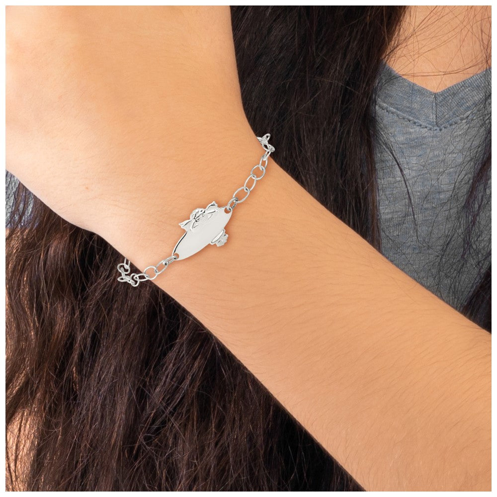 6 Inch Sterling Silver Polished Angel Baby Engraveable Id Bracelet