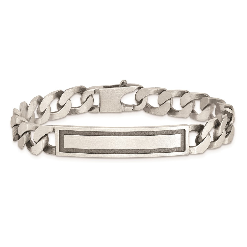 8.5 Inch Sterling Silver Antiqued Satin Curb Link Id Bracelet