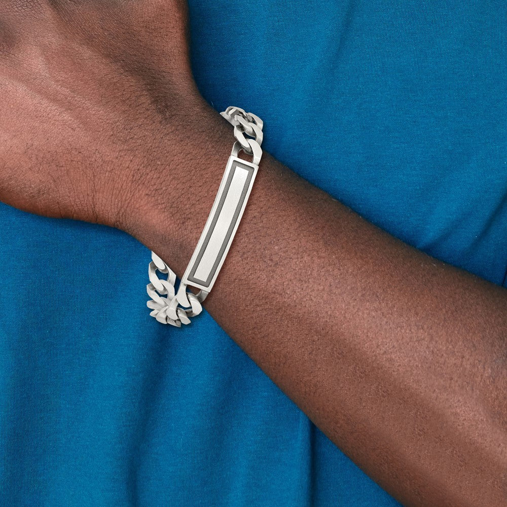 7.5 Inch Sterling Silver Antiqued Satin Curb Link Id Bracelet