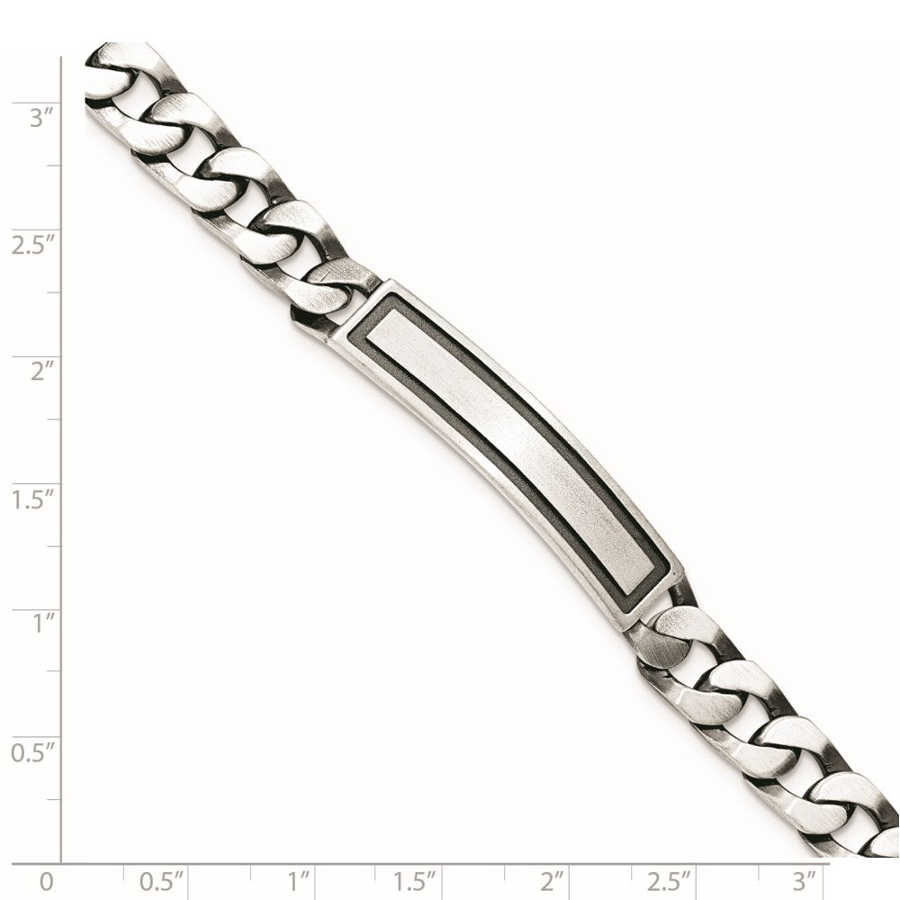8.5 Inch Sterling Silver Antiqued Satin Curb Link Id Bracelet