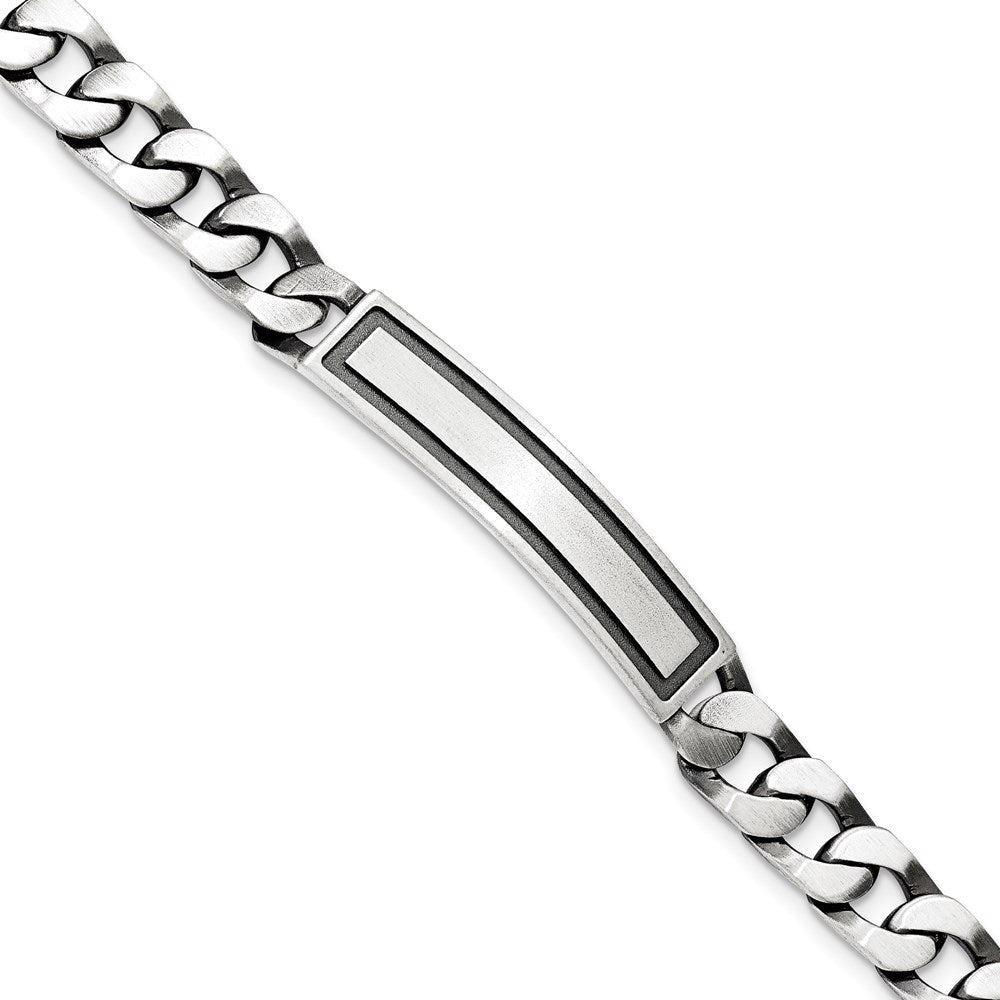 7.5 Inch Sterling Silver Antiqued Satin Curb Link Id Bracelet