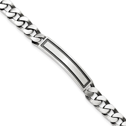 7.5 Inch Sterling Silver Antiqued Satin Curb Link Id Bracelet