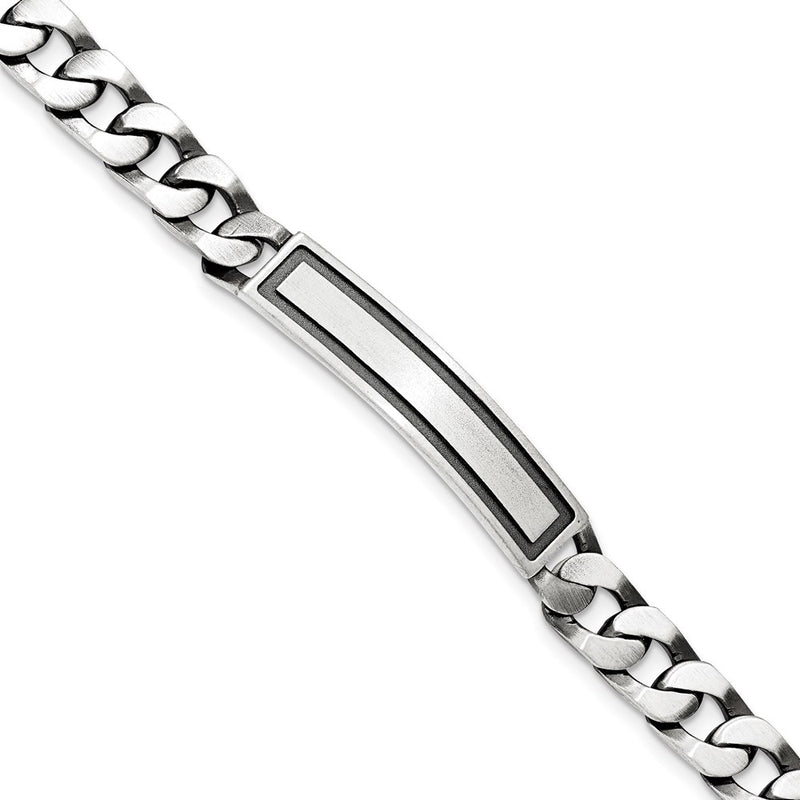 7.5 Inch Sterling Silver Antiqued Satin Curb Link Id Bracelet
