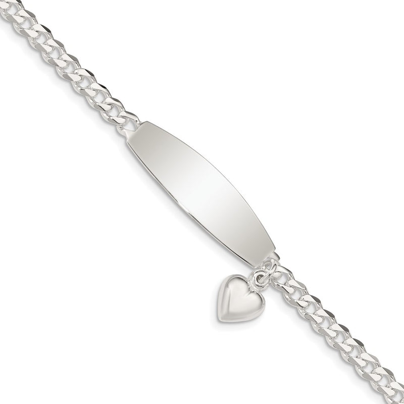 7.5 Inch Sterling Silver W/Heart Charm Id Bracelet
