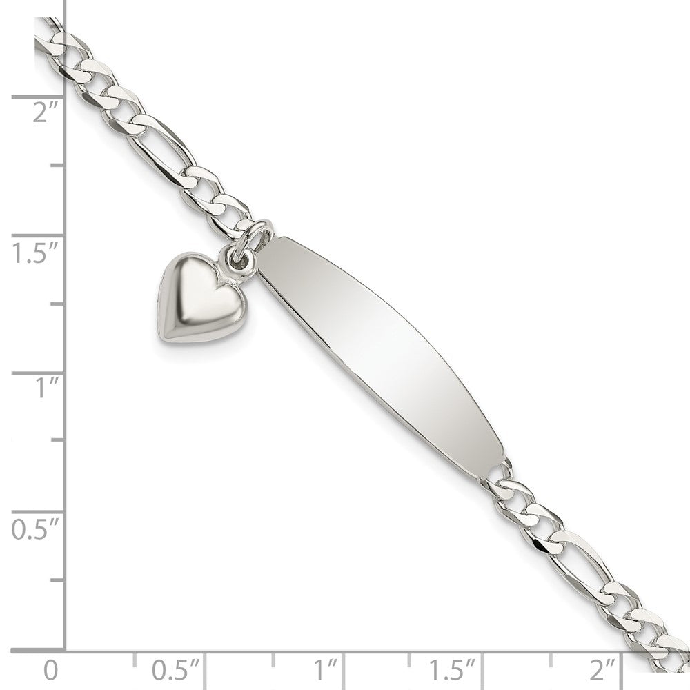 7.5 Inch Sterling Silver Polished Figaro Id Heart Dangle Bracelet