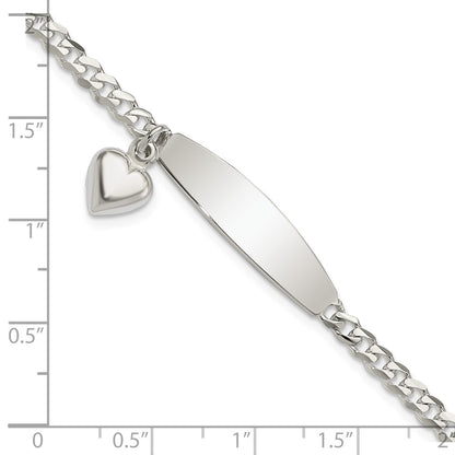 7.5 Inch Sterling Silver Polished Curb Link Id Heart Dangle Bracelet