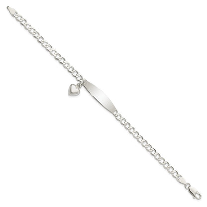 7.5 Inch Sterling Silver Polished Curb Link Id Heart Dangle Bracelet