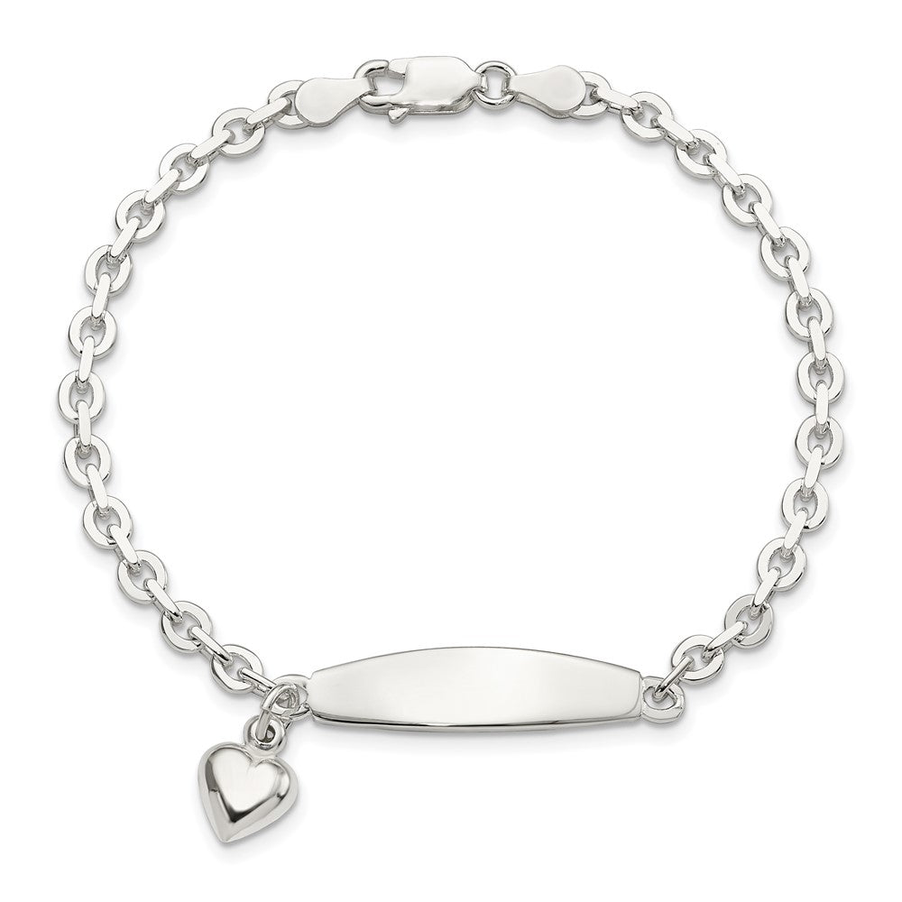 7.5 Inch Sterling Silver Polished Rolo Link Id Heart Dangle Bracelet