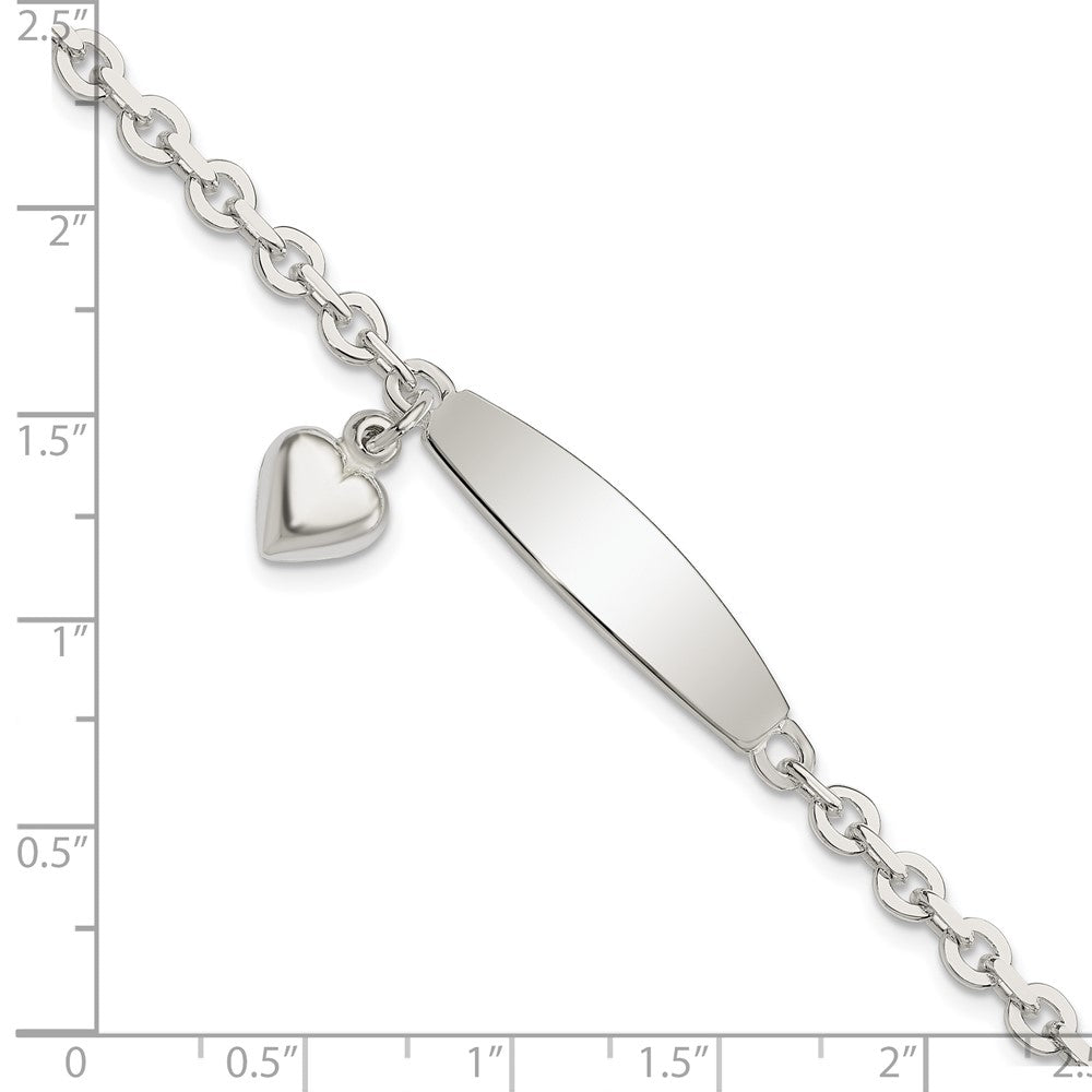 7.5 Inch Sterling Silver Polished Rolo Link Id Heart Dangle Bracelet