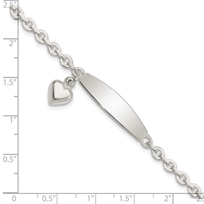 7.5 Inch Sterling Silver Polished Rolo Link Id Heart Dangle Bracelet