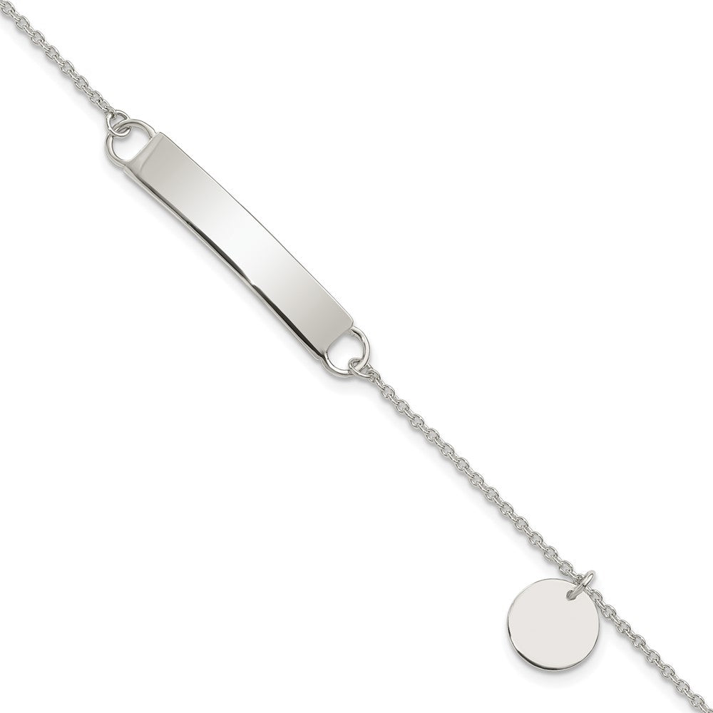 Sterling Silver Polished 7.5 Inch Curb Link Id Bracelet W/Sliding Accent