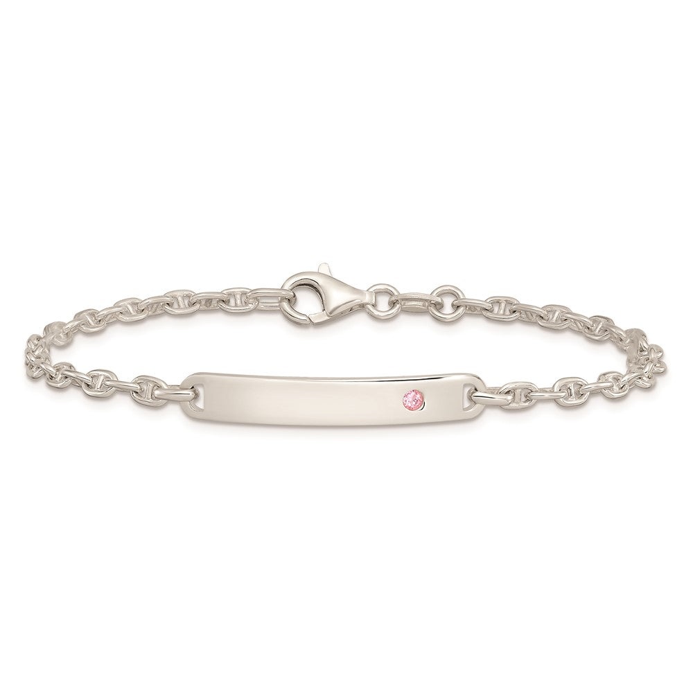 7.5 Inch Sterling Silver Polished Id With Pink Cz Bracelet