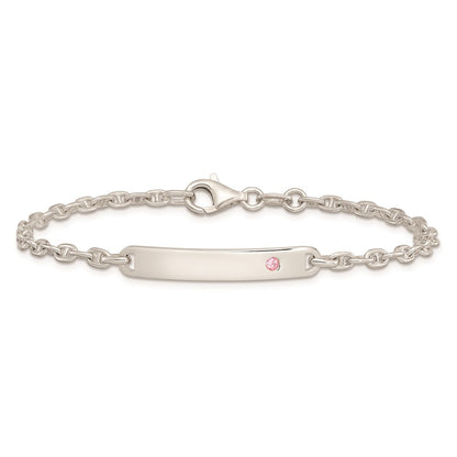 7.5 Inch Sterling Silver Polished Id With Pink Cz Bracelet