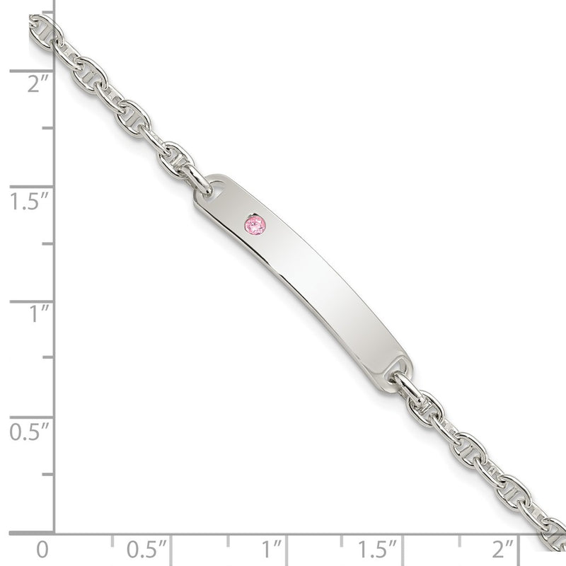 7.5 Inch Sterling Silver Polished Id With Pink Cz Bracelet