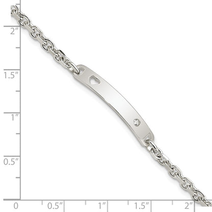7.5 Inch Sterling Silver Polished Id W/Cz Heart Bracelet