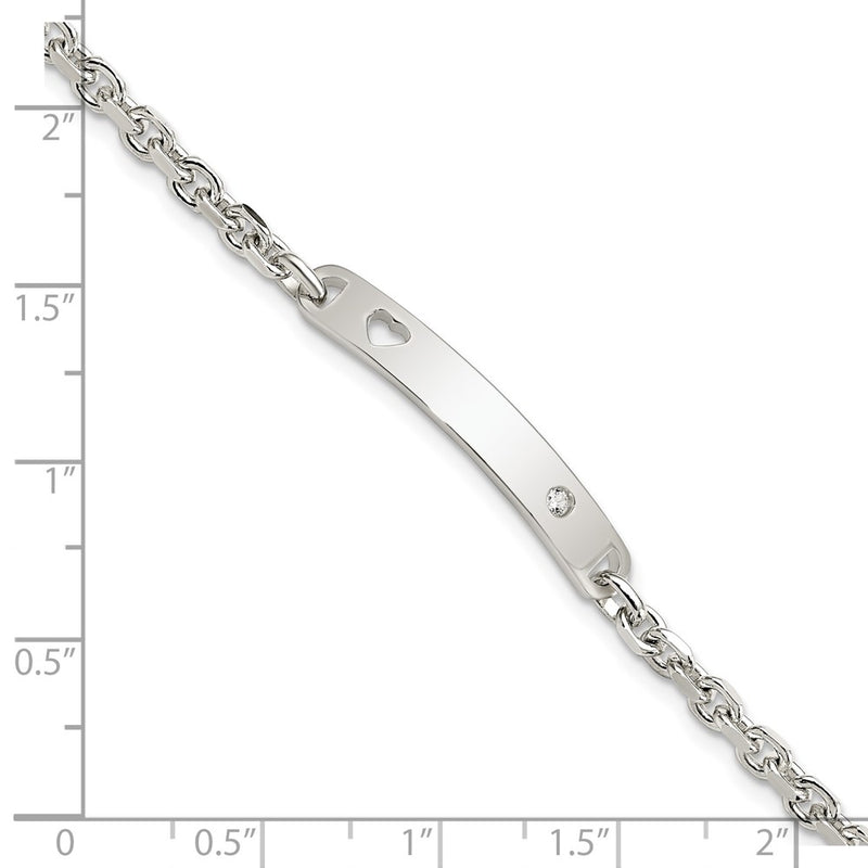 7.5 Inch Sterling Silver Polished Id W/Cz Heart Bracelet